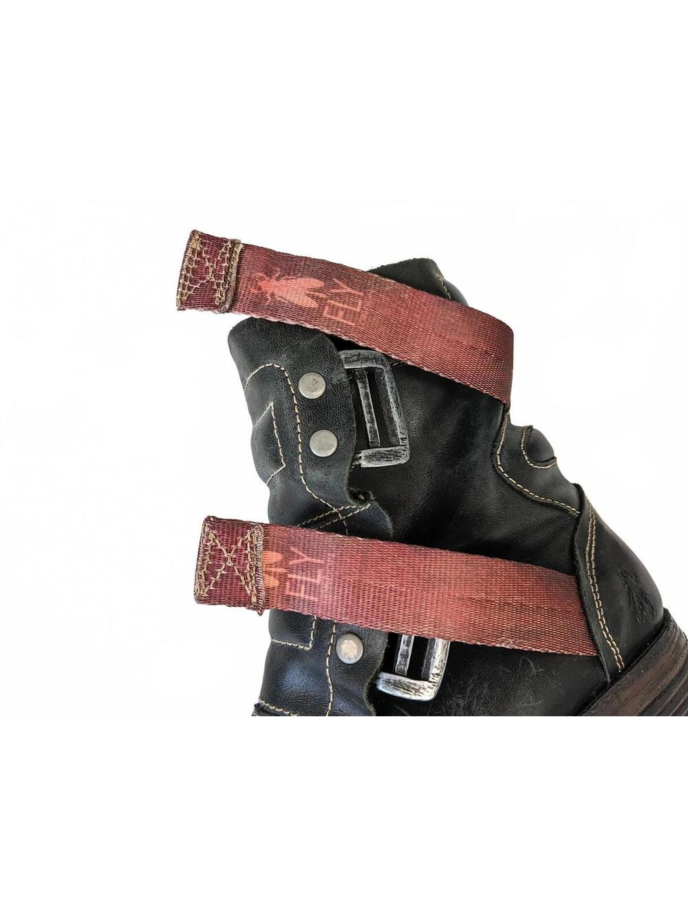 FLY LONDON distressed Leather Short SELI700 ENGINEER boot w oxblood/brown strap. - Picture 9 of 11